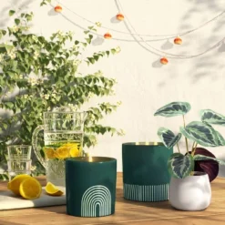 30oz Cylindrical Ceramic Arch 2-Wick Citronella Candle Deep Green - Project 62™