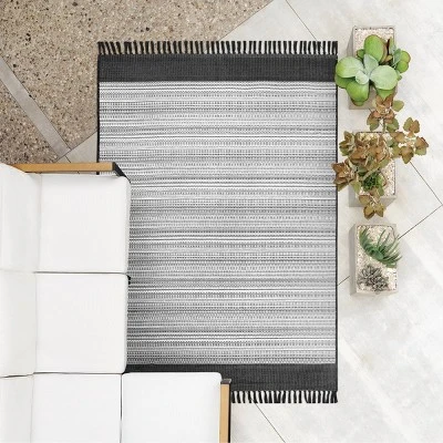 7' X 10' Outdoor Rug Striped Fringe Black - Project 62™ 3 7' X 10' Outdoor Rug Striped Fringe Black - Project 62™ - Image 3